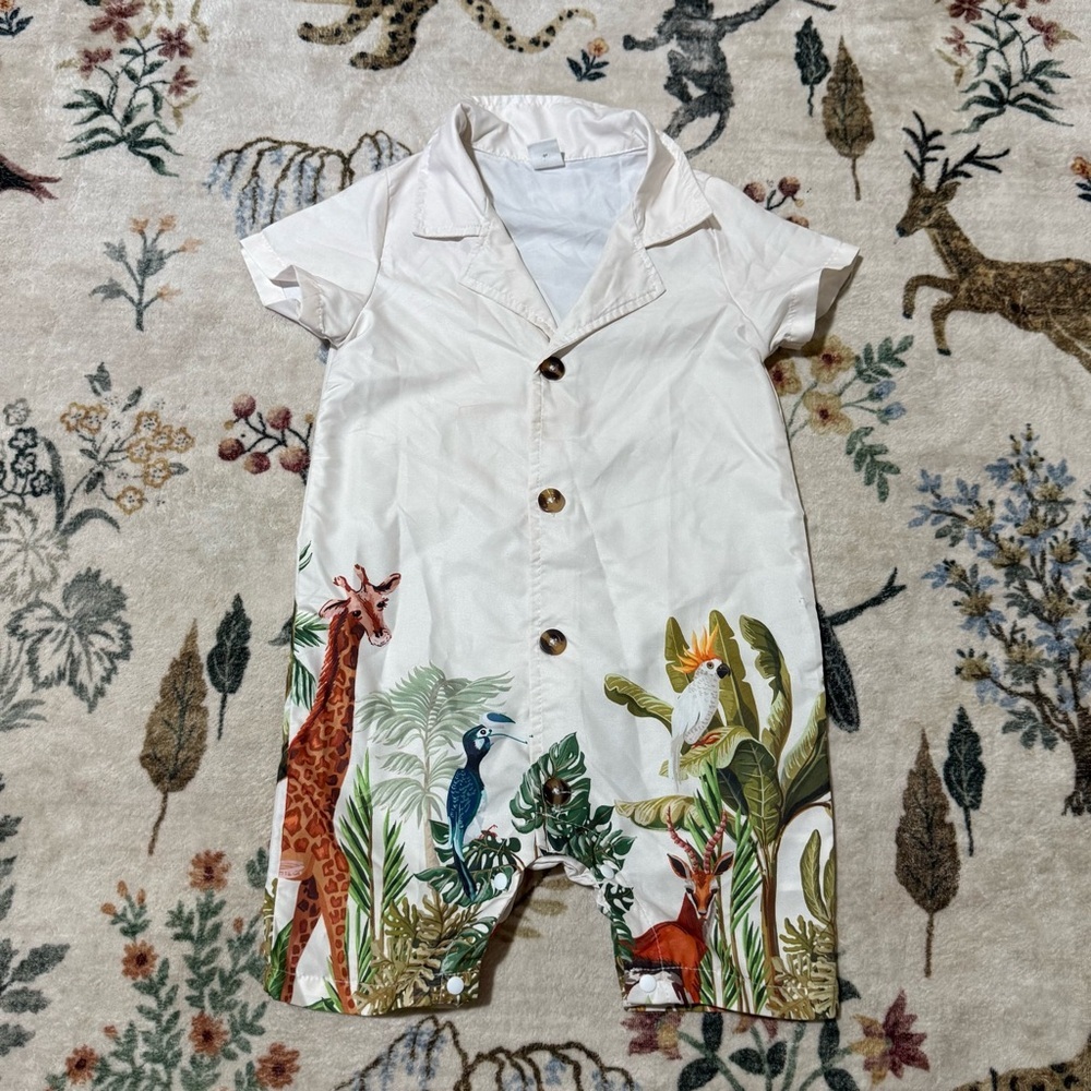 White Jungle Print Baby Romper 12-18 M